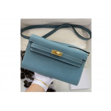 Hermes Kelly Classique To Go Woc Wallet In Blue Epsom Leather With Gold Buckle Hermes Kelly Classique To Go Woc Wallet In Blue Epsom Leather With Gold Buckle