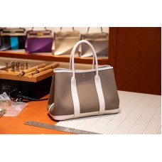 Hermes Garden Party in Grey/White Canvas and Leather Hermes Garden Party in Grey/White Canvas and Leather