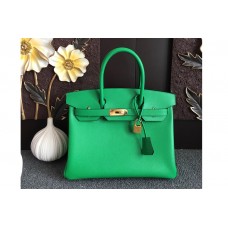 Hermes Birkin e Bags Full Handstitched in Green Epsom Leather With Gold Buckle