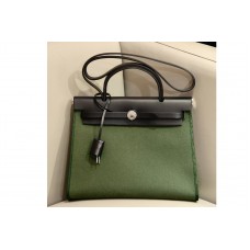 Hermes herbag zip in Black/Green Officier canvas and Leather Hermes herbag zip in Black/Green Officier canvas and Leather
