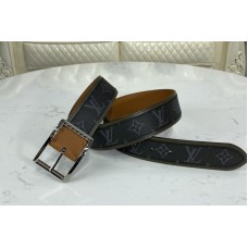 Louis Vuitton M0262V Reverso 40mm reversible belt in Monogram Eclipse and Khaki Green/Tan Brown With Silver Buckle