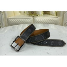 Louis Vuitton M0262V Reverso 40mm reversible belt in Monogram Eclipse and Khaki Green/Tan Brown With PVD Buckle