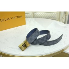 Louis Vuitton M0269U Damier Plate 35mm reversible belt in Damier Graphite/Navy Blue With Gold Buckle Louis Vuitton M0269U Damier Plate 35mm reversible belt in Damier Graphite/Navy Blue With Gold Buckle