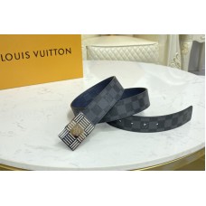 Louis Vuitton M0269U Damier Plate 35mm reversible belt in Damier Graphite/Navy Blue With Silver Buckle Louis Vuitton M0269U Damier Plate 35mm reversible belt in Damier Graphite/Navy Blue With Silver Buckle