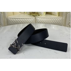 Louis Vuitton M0292V Facets 40mm reversible belt In Navy Blue/Chocolate Brown With Silver Buckle Louis Vuitton M0292V Facets 40mm reversible belt In Navy Blue/Chocolate Brown With Silver Buckle