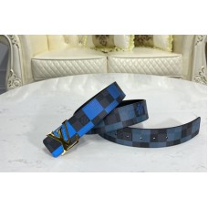 Louis Vuitton M0319U Initiales 40 MM reversible belt in Blue Damier Graphite canvas and calf leather With Gold Buckle Louis Vuitton M0319U Initiales 40 MM reversible belt in Blue Damier Graphite canvas and calf leather With Gold Buckle