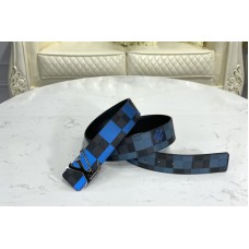 Louis Vuitton M0319U Initiales 40 MM reversible belt in Blue Damier Graphite canvas and calf leather With Silver Buckle Louis Vuitton M0319U Initiales 40 MM reversible belt in Blue Damier Graphite canvas and calf leather With Silver Buckle