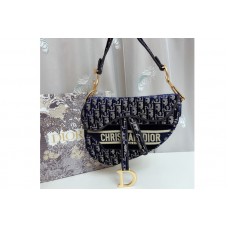 Christian Dior Mior Saddle bag in Blue Dior Oblique Embroidery Christian Dior Mior Saddle bag in Blue Dior Oblique Embroidery