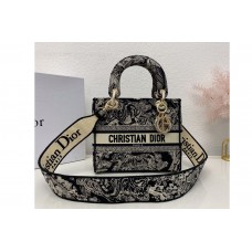 Christian Dior Mior Medium Lady d-lite bag in Black Dior Tiger Embroidery Christian Dior Mior Medium Lady d-lite bag in Black Dior Tiger Embroidery