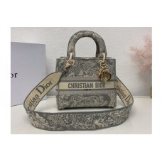 Christian Dior Mior Medium Lady d-lite bag in Gray Toile de Jouy Embroidery Christian Dior Mior Medium Lady d-lite bag in Gray Toile de Jouy Embroidery