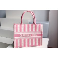Christian Dior Mmall Dior Book Tote Bag in Pink D-Stripes Embroidery Christian Dior Mmall Dior Book Tote Bag in Pink D-Stripes Embroidery