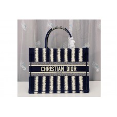 Christian Dior Mmall Dior Book Tote Bag in Blue D-Stripes Embroidery Christian Dior Mmall Dior Book Tote Bag in Blue D-Stripes Embroidery
