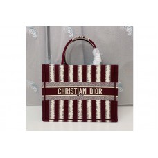 Christian Dior Mmall Dior Book Tote Bag in Burgundy D-Stripes Embroidery Christian Dior Mmall Dior Book Tote Bag in Burgundy D-Stripes Embroidery