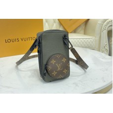 Louis Vuitton M30581 Phone Box Bag In Khaki Green Taiga embossed cowhide leather