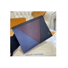 Louis Vuitton M30718 Pochette Voyage MM in Burgundy, black and navy blue Taiga leather Louis Vuitton M30718 Pochette Voyage MM in Burgundy, black and navy blue Taiga leather