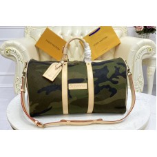 Louis Vuitton X Supreme M43466 Keepall 45 Bandouliere Bag in Monogram Camouflage