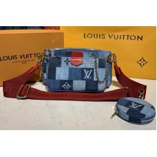 Louis Vuitton M44990 Multi Pochette Accessoires bags in Blue/Red Monogram Denim canvas