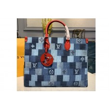 Louis Vuitton M44992 Onthego GM tote bag in Blue/Red Monogram Denim canvas