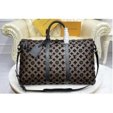 Louis Vuitton M45046 Keepall triangle Bandoulière 50 Travel Bag in Black Monogram Tuffetage Jaune Louis Vuitton M45046 Keepall triangle Bandoulière 50 Travel Bag in Black Monogram Tuffetage Jaune