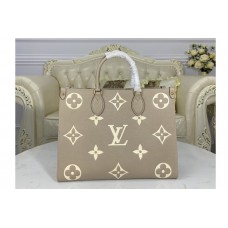 Louis Vuitton M45494 OnTheGo MM Tote bag in Tourterelle Gray/Cream Embossed grained cowhide leather