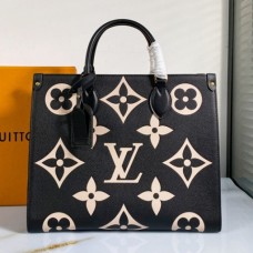 Louis Vuitton M45495 OnTheGo MM medium tote bag Black Embossed grained cowhide leather Louis Vuitton M45495 OnTheGo MM medium tote bag Black Embossed grained cowhide leather