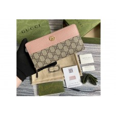 Gucci GG Marmont zip around wallet in Beige and ebony GG Supreme canvas With Pink Leather Gucci GG Marmont zip around wallet in Beige and ebony GG Supreme canvas With Pink Leather