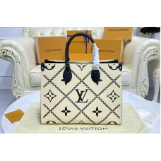 Louis Vuitton M46016 Onthego MM tote Bag in Beige/Black Monogram Empreinte leather