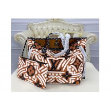 Louis Vuitton M56584 Crafty Neverfull MM tote bag in Caramel and Cream Monogram Giant coated canvas
