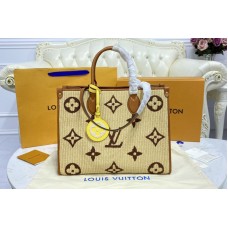 Louis Vuitton M57707 OnTheGo MM tote bag in Tan Monogram Raffia Louis Vuitton M57707 OnTheGo MM tote bag in Tan Monogram Raffia