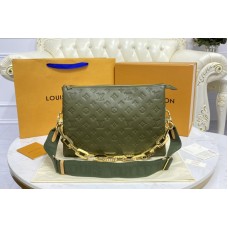 Louis Vuitton M57782 Coussin MM handbag in Khaki Green Monogram-embossed puffy lambskin