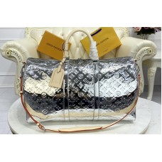 Louis Vuitton M58758 Keepall Bandoulière 50 bag in Silver Monogram vernis