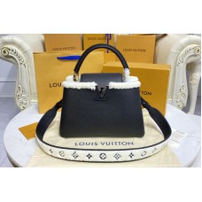 Louis Vuitton M59073 Capucines MM handbag in Black Taurillon leather and shearling Louis Vuitton M59073 Capucines MM handbag in Black Taurillon leather and shearling