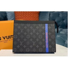 Louis Vuitton M61692 Pochette Voyage MM Bags Monogram Eclipse Canvas With Blue Leather Louis Vuitton M61692 Pochette Voyage MM Bags Monogram Eclipse Canvas With Blue Leather