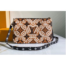Louis Vuitton M69488 Crafty Double Zip Pochette Bag in Caramel / Cream Monogram coated canvas