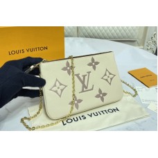 Louis Vuitton M80084 Double Zip Pochette in Cream/Pink Monogram Empreinte Leather