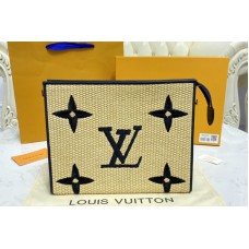 Louis Vuitton M80352 Pochette Voyage MM in Black Monogram Raffia