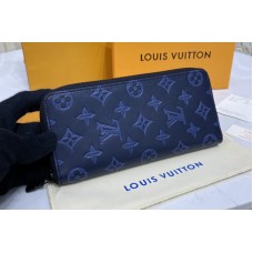 Louis Vuitton M80423 Zippy Vertical Wallet in navy blue Monogram Shadow leather