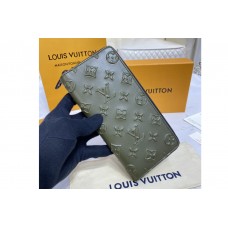 Louis Vuitton M80505 Zippy Vertical Wallet in Khaki Monogram Seal cowhide leather
