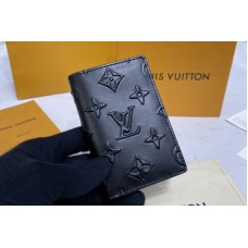 Louis Vuitton M80508 Pocket Organizer Slender wallet in Black Monogram Seal cowhide leather