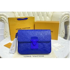 Louis Vuitton M80582 S Lock A4 Pouch Bag in Blue Monogram-embossed Taurillon cowhide leather Louis Vuitton M80582 S Lock A4 Pouch Bag in Blue Monogram-embossed Taurillon cowhide leather