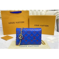 Louis Vuitton M80732 Pochette Coussin Bag in Blue/Red Monogram-embossed lambskin Louis Vuitton M80732 Pochette Coussin Bag in Blue/Red Monogram-embossed lambskin