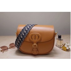 Christian Dior Marge Dior Bobby Bag in Dark Tan Box Calfskin with Blue Dior Oblique Embroidered Strap Christian Dior Marge Dior Bobby Bag in Dark Tan Box Calfskin with Blue Dior Oblique Embroidered Strap