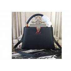 Louis Vuitton M95509 Capucines MM Bags in Black/Gray Taurillon Leather Louis Vuitton M95509 Capucines MM Bags in Black/Gray Taurillon Leather