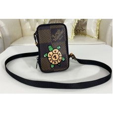 Louis Vuitton N40377 Double Phone Pouch Bag in Damier Ebene coated canvas