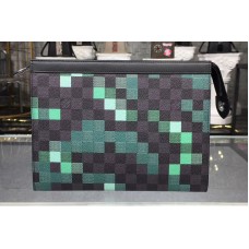 Louis Vuitton N41696 Pochette Voyage MM Bag in Damier Graphite Canvas With Green Louis Vuitton N41696 Pochette Voyage MM Bag in Damier Graphite Canvas With Green