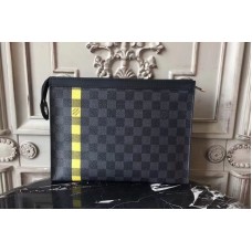 Louis Vuitton N60107 Pochette Voyage MM in Damier Graphite Canvas With Yellow Louis Vuitton N60107 Pochette Voyage MM in Damier Graphite Canvas With Yellow