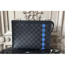 Louis Vuitton N64444 Pochette Voyage MM in Damier Graphite Canvas With Blue Louis Vuitton N64444 Pochette Voyage MM in Damier Graphite Canvas With Blue