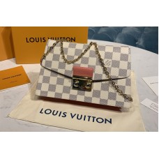 Louis Vuitton N60358 Croisette chain wallet in Damier Azur canvas With Rose Papaye Pink Leather Louis Vuitton N60358 Croisette chain wallet in Damier Azur canvas With Rose Papaye Pink Leather
