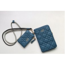 Christian Dior Sior Caro Multifunctional Pouch in Blue Supple Cannage Calfskin Christian Dior Sior Caro Multifunctional Pouch in Blue Supple Cannage Calfskin