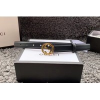 Women&# Gucci 370717 25mm Leather belt with Interlocking Gold G buckle in Black Leather Women&# Gucci 370717 25mm Leather belt with Interlocking Gold G buckle in Black Leather